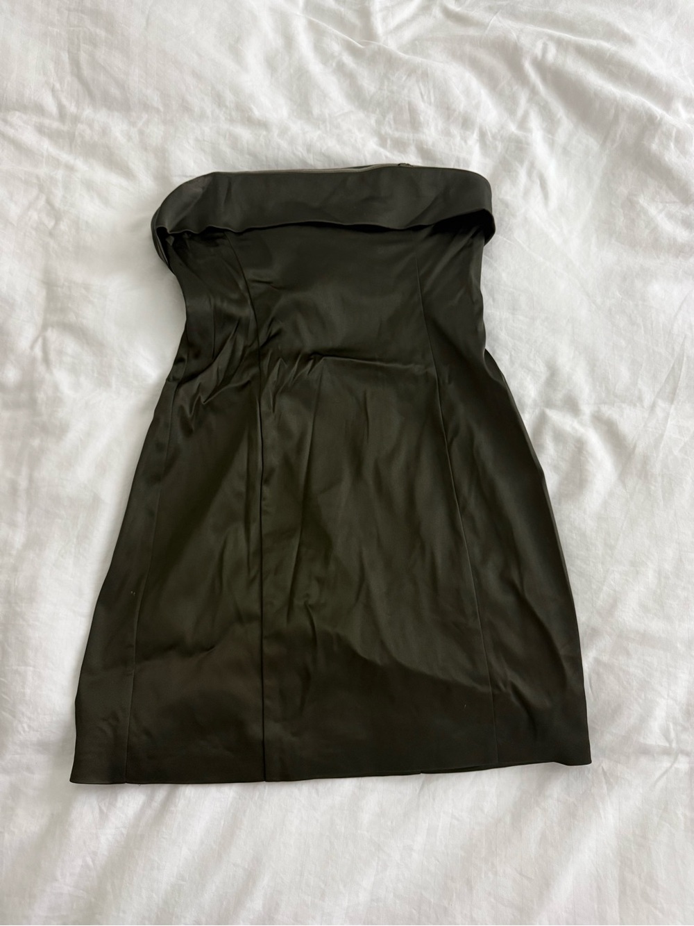 Aritzia Strapless Green Satin Mini Dress